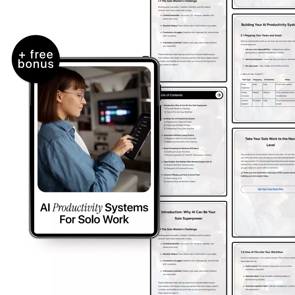 AI Productivity Systems for Solo Work | Smart AI Productivity Systems Solo Work Guide for Freelancers, Creators & One-Person Businesses | Digital eBook Download