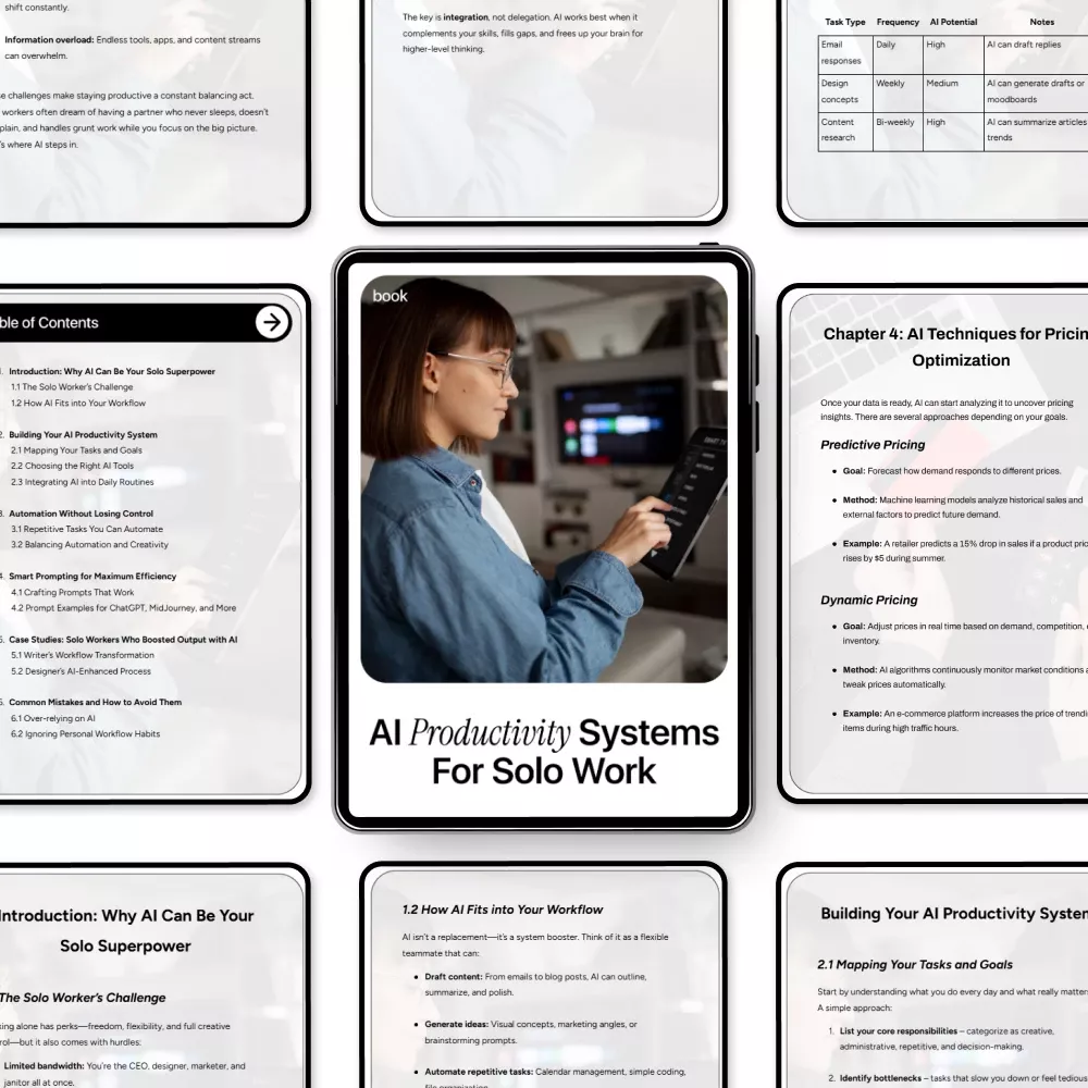 AI Productivity Systems for Solo Work | Smart AI Productivity Systems Solo Work Guide for Freelancers, Creators & One-Person Businesses | Digital eBook Download - Image 5